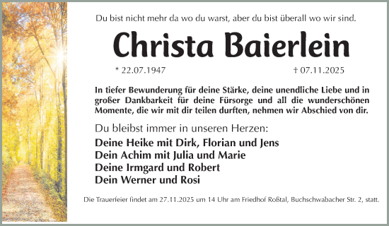 Traueranzeige von Christa Baierlein von Fürther Nachrichten Lokal