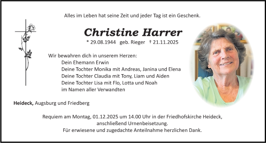 Traueranzeige von Christine Harrer von Roth-Hilpoltsteiner Volkszeitung Lokal