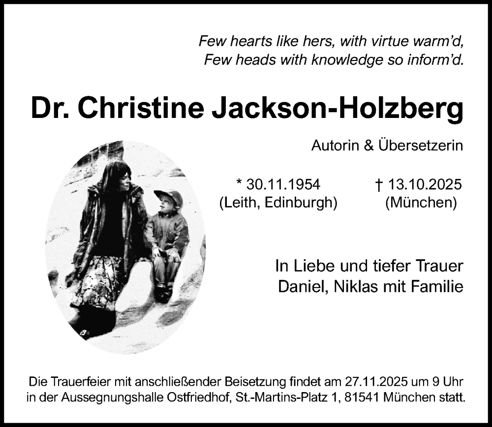  Traueranzeige für Christine Jackson-Holzberg vom 08.11.2025 aus Erlanger Nachrichten Lokal