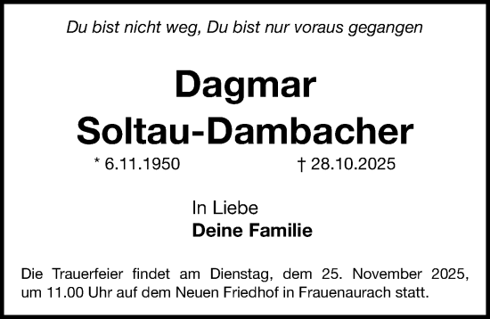Traueranzeige von Dagmar Soltau-Dambacher von Erlanger Nachrichten Lokal