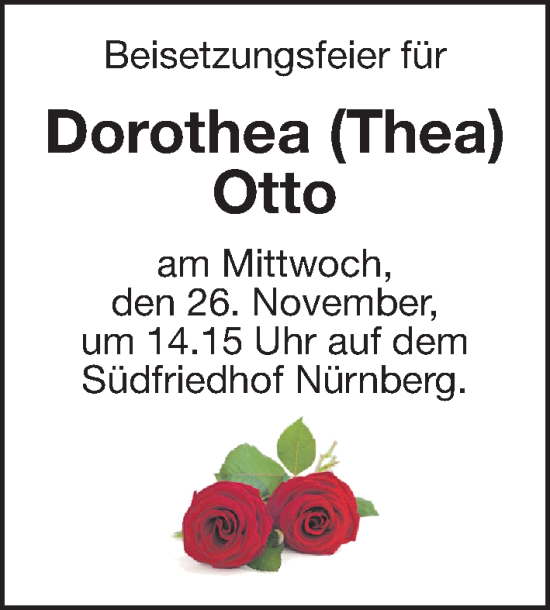 Traueranzeige von Dorothea Otto von Gesamtausgabe Nürnberger Nachrichten/ Nürnberger Ztg.