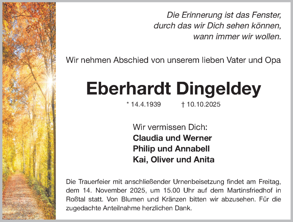  Traueranzeige für Eberhardt Dingeldey vom 08.11.2025 aus Fürther Nachrichten Lokal