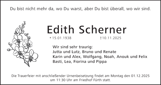 Traueranzeige von Edith Scherner von Gesamtausgabe Nürnberger Nachrichten/ Nürnberger Ztg.