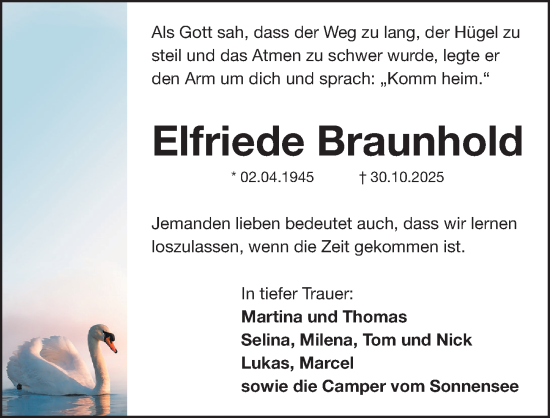 Traueranzeige von Elfriede Braunhold von Fürther Nachrichten Lokal
