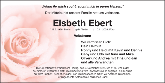 Traueranzeige von Elsbeth Ebert von Fürther Nachrichten Lokal