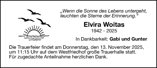 Traueranzeige von Elvira Woitas von Gesamtausgabe Nürnberger Nachrichten/ Nürnberger Ztg.