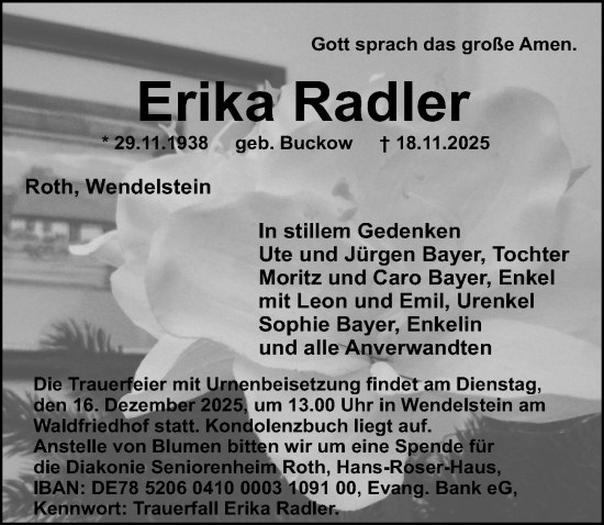 Traueranzeige von Erika Radler von HST,G