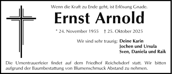 Traueranzeige von Ernst Arnold von Fürther Nachrichten Lokal