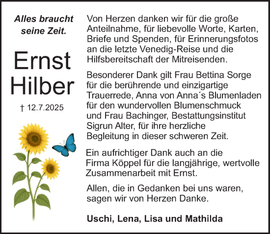 Traueranzeige von Ernst Hilber von Gesamtausgabe Nürnberger Nachrichten/ Nürnberger Ztg.