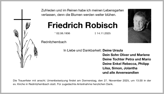 Traueranzeige von Friedrich Robisch von Roth-Hilpoltsteiner Volkszeitung Lokal