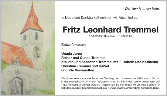 Traueranzeige von Fritz Leonhard Tremmel von Fürther Nachrichten Lokal