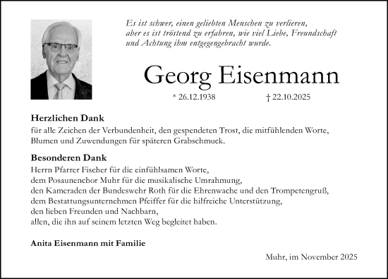 Traueranzeige von Georg Eisenmann von Altmühl-Bote Lokal