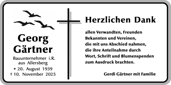 Traueranzeige von Georg Gärtner von Roth-Hilpoltsteiner Volkszeitung Lokal