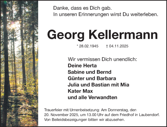 Traueranzeige von Georg Kellermann von Fürther Nachrichten Lokal