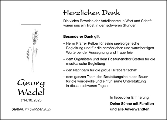 Traueranzeige von Georg Wedel von Altmühl-Bote Lokal