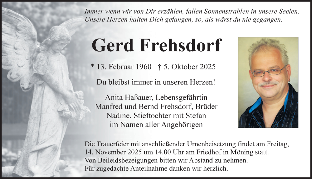  Traueranzeige für Gerd Frehsdorf vom 11.11.2025 aus Neumarkter Nachrichten Lokal