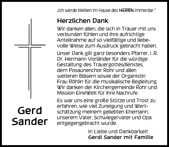 Traueranzeige von Gerd Sander von Schwabacher Tagblatt Lokal