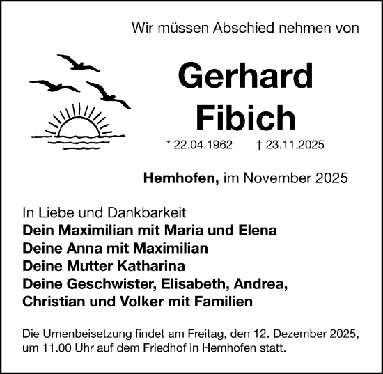 Traueranzeige von Gerhard Fibich von Nordbayerische Nachrichten Herzogenaurach Lokal