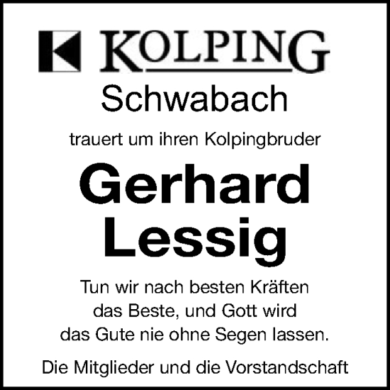 Traueranzeige von Gerhard Lessig von Schwabacher Tagblatt Lokal