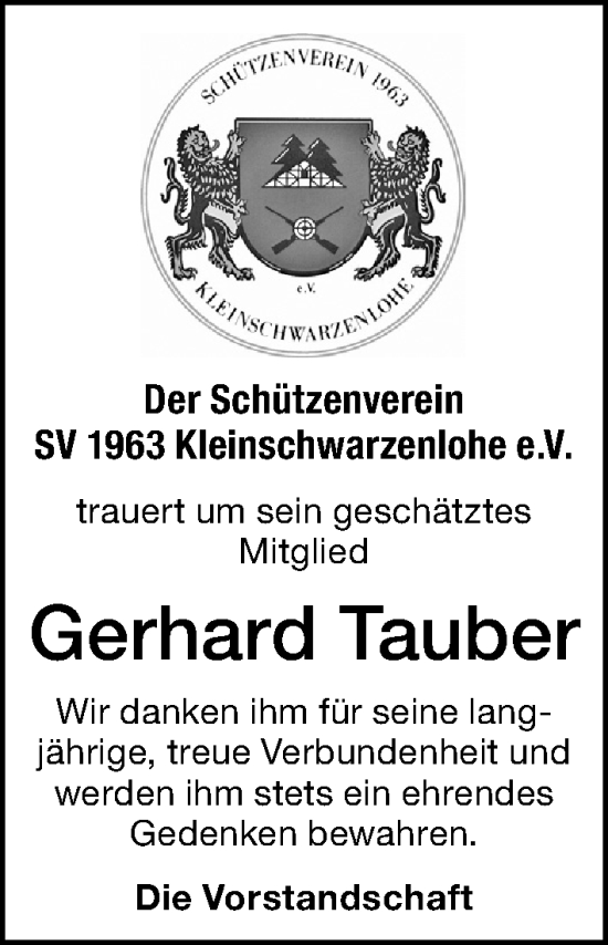 Traueranzeige von Gerhard Tauber von Schwabacher Tagblatt Lokal
