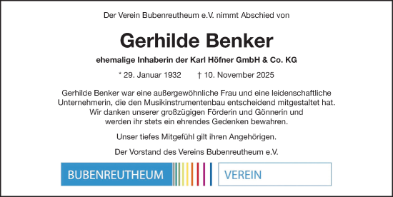 Traueranzeige von Gerhilde Benker von Erlanger Nachrichten Lokal