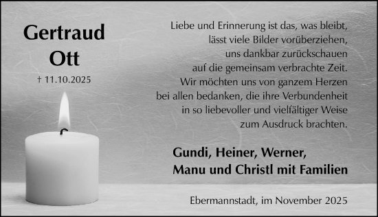 Traueranzeige von Gertraud Ott von Nordbayerische Nachrichten Forchheim Lokal