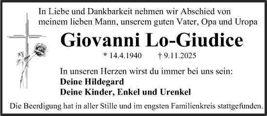Traueranzeige von Giovanni Lo-Giudice von Erlanger Nachrichten Lokal