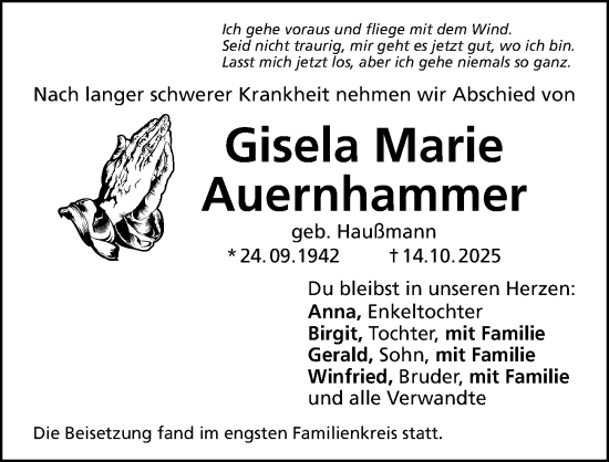 Traueranzeige von Gisela Marie Auernhammer von HST,HRHV