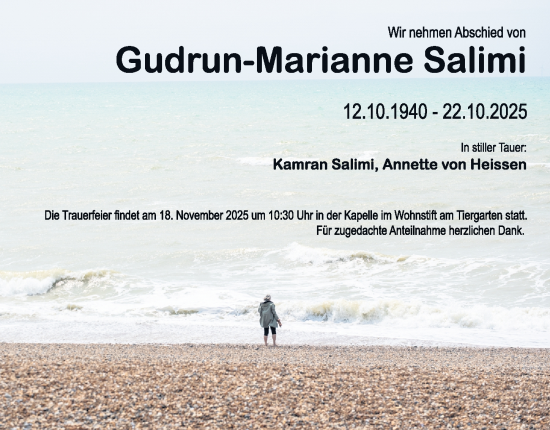 Traueranzeige von Gudrun-Marianne Salimi von Gesamtausgabe Nürnberger Nachrichten/ Nürnberger Ztg.