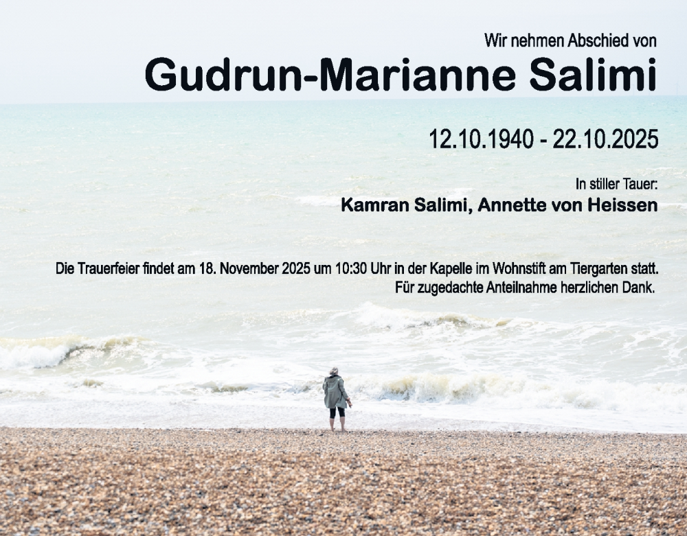  Traueranzeige für Gudrun-Marianne Salimi vom 15.11.2025 aus Gesamtausgabe Nürnberger Nachrichten/ Nürnberger Ztg.
