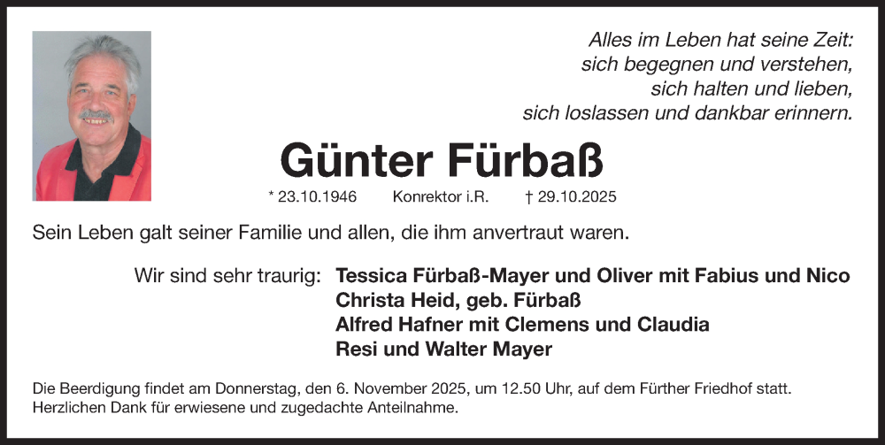  Traueranzeige für Günter Fürbaß vom 03.11.2025 aus Fürther Nachrichten Lokal
