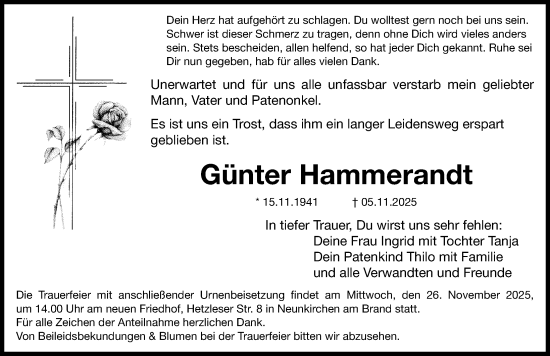 Traueranzeige von Günter Hammerandt von Erlanger Nachrichten/ Nordbayer. Nachrichten Forchheim
