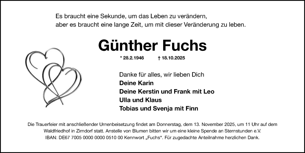  Traueranzeige für Günther Fuchs vom 08.11.2025 aus Fürther Nachrichten Lokal