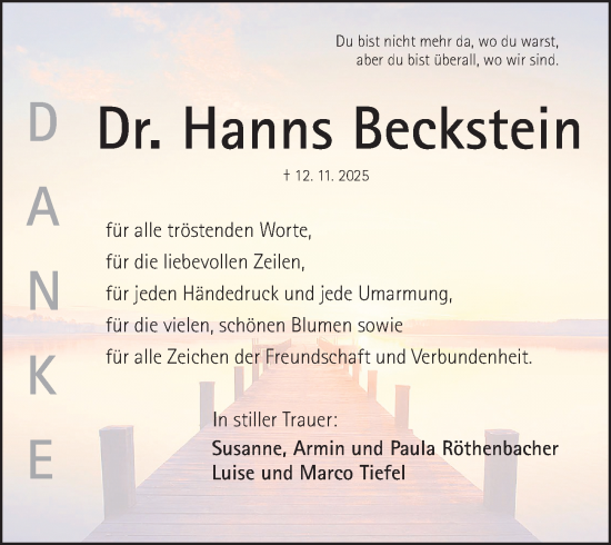 Traueranzeige von Hanns Beckstein von Schwabacher Tagblatt Lokal