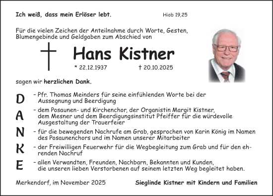 Traueranzeige von Hans Kistner von Altmühl-Bote Lokal