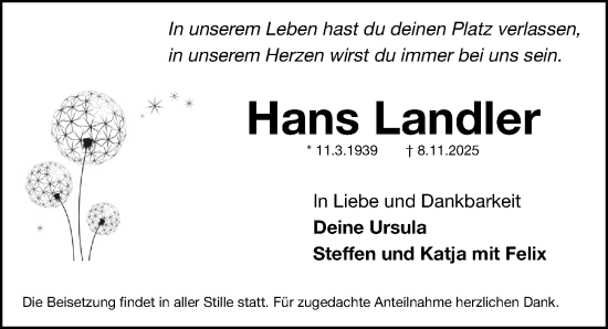 Traueranzeige von Hans Landler von Fürther Nachrichten Lokal