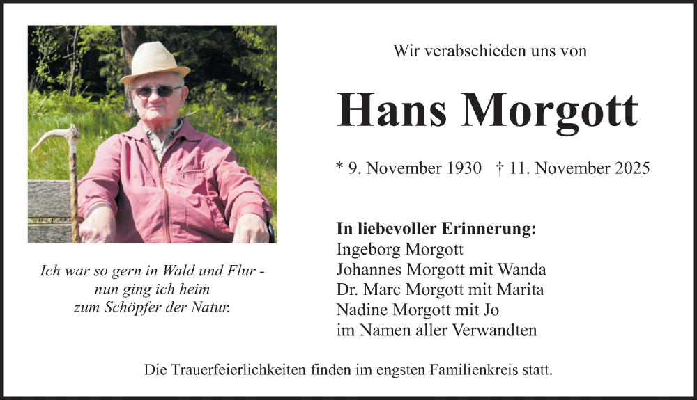  Traueranzeige für Hans Morgott vom 15.11.2025 aus Neumarkter Nachrichten Lokal