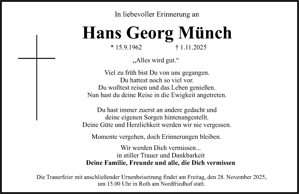  Traueranzeige für Hans Georg Münch vom 22.11.2025 aus Roth-Hilpoltsteiner Volkszeitung Lokal