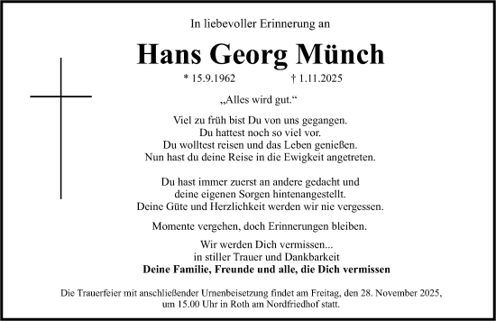 Traueranzeige von Hans Georg Münch von Roth-Hilpoltsteiner Volkszeitung Lokal