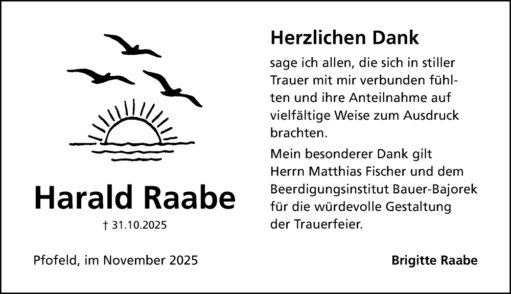  Traueranzeige für Harald Raabe vom 29.11.2025 aus Altmühl-Bote Lokal