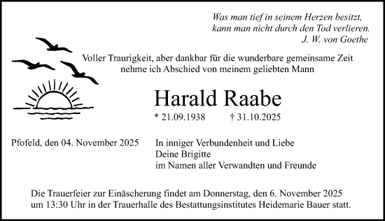 Traueranzeige von Harald Raabe von Altmühl-Bote Lokal