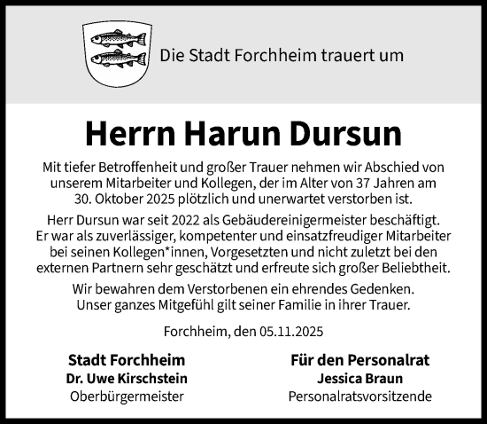 Traueranzeige von Harun Dursun von Nordbayerische Nachrichten Forchheim Lokal