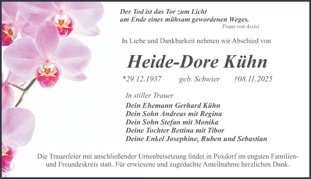  Traueranzeige für Heide-Dore Kühn vom 22.11.2025 aus Nordbayerische Nachrichten Forchheim Lokal