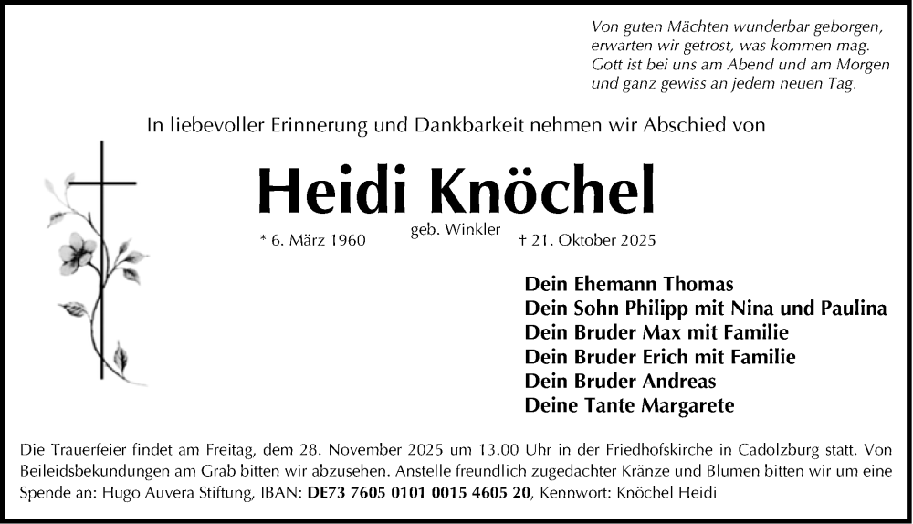  Traueranzeige für Heidi Knöchel vom 22.11.2025 aus Fürther Nachrichten Lokal