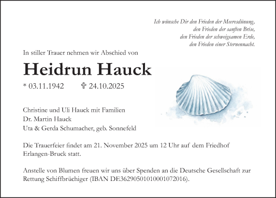 Traueranzeige von Heidrun Hauck von Gesamtausgabe Nürnberger Nachrichten/ Nürnberger Ztg.