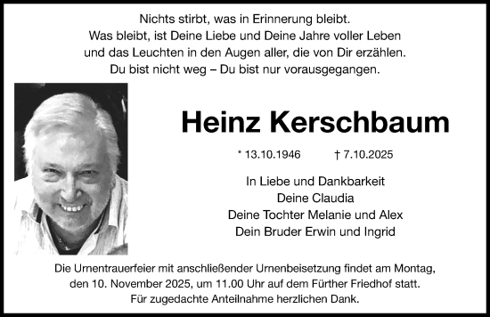 Traueranzeige von Heinz Kerschbaum von Fürther Nachrichten Lokal