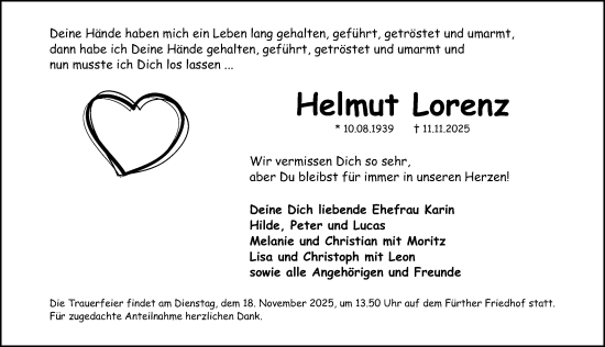 Traueranzeige von Helmut Lorenz von Fürther Nachrichten Lokal