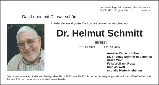 Traueranzeige von Helmut Schmitt von Gesamtausgabe Nürnberger Nachrichten/ Nürnberger Ztg.