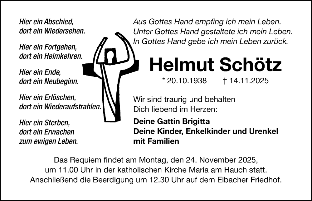  Traueranzeige für Helmut Schötz vom 19.11.2025 aus Gesamtausgabe Nürnberger Nachrichten/ Nürnberger Ztg.