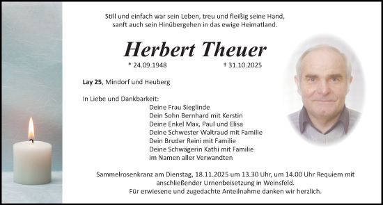 Traueranzeige von Herbert Theuer von Roth-Hilpoltsteiner Volkszeitung Lokal